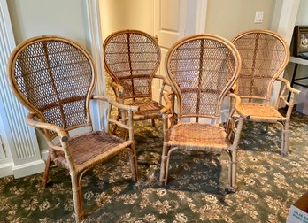 Four Fabulous Mid Century Peacock Style Wicker Arm Chairs