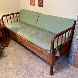 Antique Wooden Day Bed With Green Cushions