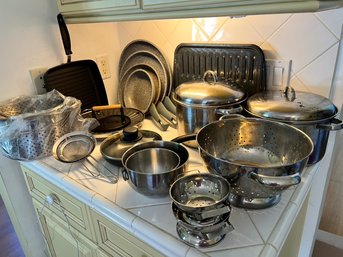 Stainless Steel Mixed Porcelain Frypans, Lot Of Cookware