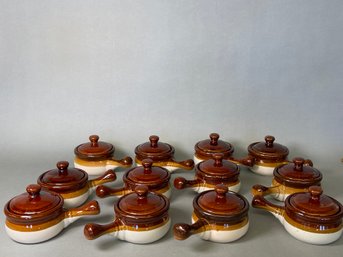 Vintage Brittany Stoneware Set Of 12 Onion Soup Bowls