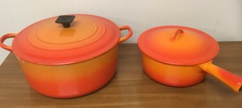 Vintage Le Creuset Enamelware, Orange 2 Piece, MCM.