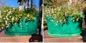 Pair Of Oblong Outdoor Green Planters