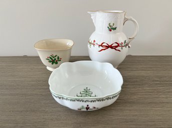 Collection Of  3 Fine China Christmas Pitcher And Bowls - Collectors Items!