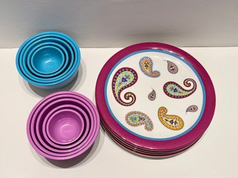 Set Of 4 Home, James Weekend Luncheon Plates Together With Two Sets Of Melamine Measuring Cup Sets