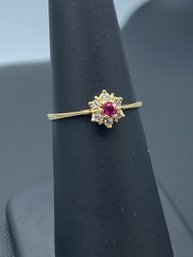 Elegant Ruby & Multi Diamond Ring In 14k Yellow Gold