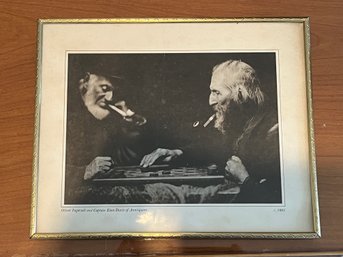 A Framed Photo / Print Of Oliver Ingersol And Captain Davis Of Annisquam Playing Board Game