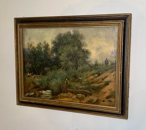 Vintage River Scene Oil Painting Unsigned