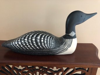 Carved Wooden Black And White Loon Decoy, Signed Dawn C Jellison, Kennebunk, Maine