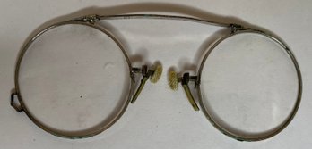 Antique Vintage T & P Pince-nez Spectacles Eyeglasses - Silver Tone - 1/10 12 K - Embossed - RX - Costume