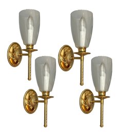A Set Of 4 Polished Solid Brass Sconces - Primary & Office