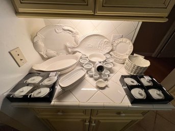 White On White, Serving Pieces Themed For Seafood And Seeing Food