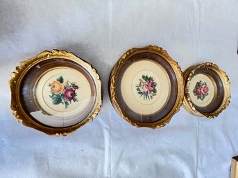 3 Round Framed Needlepoints