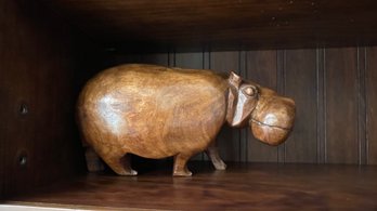 Hand Carved Wood Hippopotamus