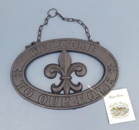 New - Cast Iron Fleur De Lis Welcome Sign With Chain