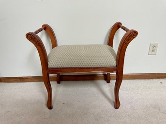 Vintage Scroll Arm Bench With Fabric Seat