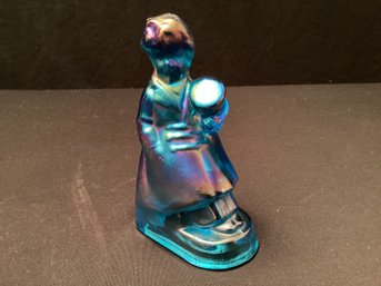 Beautiful Blue Iridescent Carnival Glass Aqua Boy Figurine Or Single Bookend