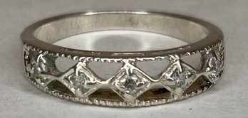 Vintage Sterling Silver 925 Ring - Faux Zirconium Or Rhinestone Chips -  Open Work - Size 9.5