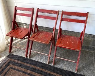 Set Of Three Vintage Wood Folding Chairs