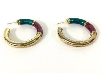 Pair Of Silver Vermeil Enamel Hoops - No Posts - .35 Gross Ozt