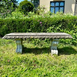 A Cast Concree Bench With Cherub Faces - Beautiful Patina - 1 Of 2