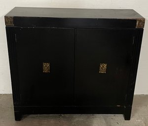 Two Door Black Lacquered Oriental Cabinet