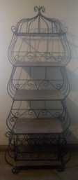 Five Piece Stacking Iron And Woven Wicker Bakers Rack