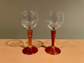 Pair Of JH Becker Designed Two-Toned Wood Stem Glasses