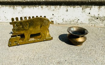 Brass Pig Napkin Holder And Pot Ashtray
