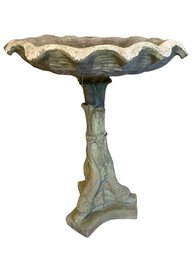 Large And Attractive Vintage Cement Bird Bath With Sea Creature Base And A Shell Form Bath