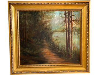 Antique Framed Oil Painting On Board Of Landscape Appears To Be Unsigned . (#10)