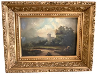 Antique Oil Painting On Board Hudson River School ? In Beautiful Ornate Frame Appears To Be Unsigned  (#13)