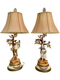 Pair Of Vintage Cast Metal , French Provincial Style Figural Table Lamps. 34' Tall