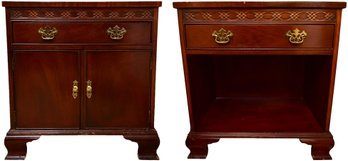 Pair Of Baker Mahogany Chippendale Style Open Night Stand And Door Night Stand (RETAIL $847)