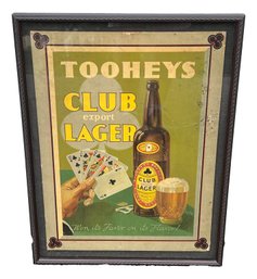 Tooheys Club Lager Framed Cardboard Store Display Advertisement By Walter Jardine