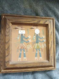 John Begay Sand Painting 8.5x8.5  Boy And Girl - Signed