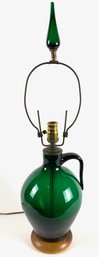 1950s Blenko Handblown Emerald Green Lamp Designed By Winslow Anderson, Original Finial And Blenko Stamp