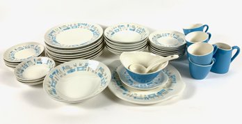 Large Set Of Mid Century Atomic Blue Heaven Dishes