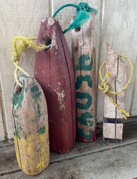 Vintage Set Of Distressed And Painted Boat Buoys