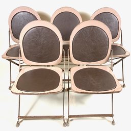 5 Piece Set Of 1940s Art Deco Brewer Titchener Corp. Steel And Leatherette 'Hostess' Chairs