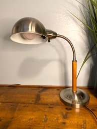 Vintage Flexible Neck Crome And Wood Table Lamp-works