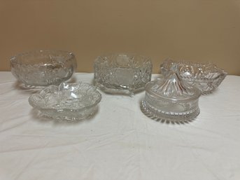 Group Of Five Cut And Pressed Glass Pieces