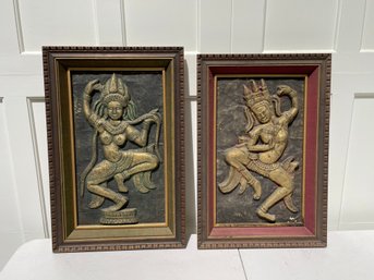 Pair Of Eastern Deity Goddess Thai Wall Art Plaques