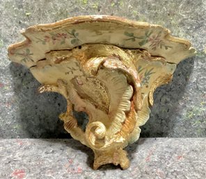 Antique Rococo Painted Wall Bracket Shelf With Gilt Decoration