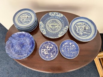 Grouping Of Blue And White Plates