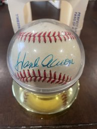 Sports Products Official Licensee Major League Baseball Signed Baseball Of HANK AARON In Clear Case & Stand