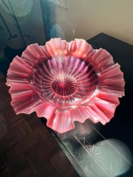 RARE Fenton Cranberry Opalescent Brides Basket Insert, With Crimped And Ruffled Edge, And Amazing Color!