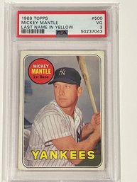 1969 Topps Mickey Mantle Card #500    PSA 3    Yellow Last Name