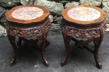 PR. Marble Top, Scalloped Edge, Rosewood Petite Tables, Stands,