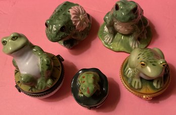 Trio Porcelain Frog Keepsake Boxes, J. WillFred Frog S/P Set