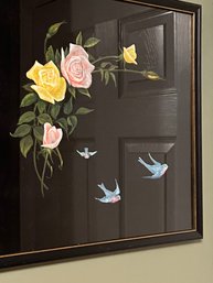 Hand Painted Floral With Birds Wedding Gift 1890s